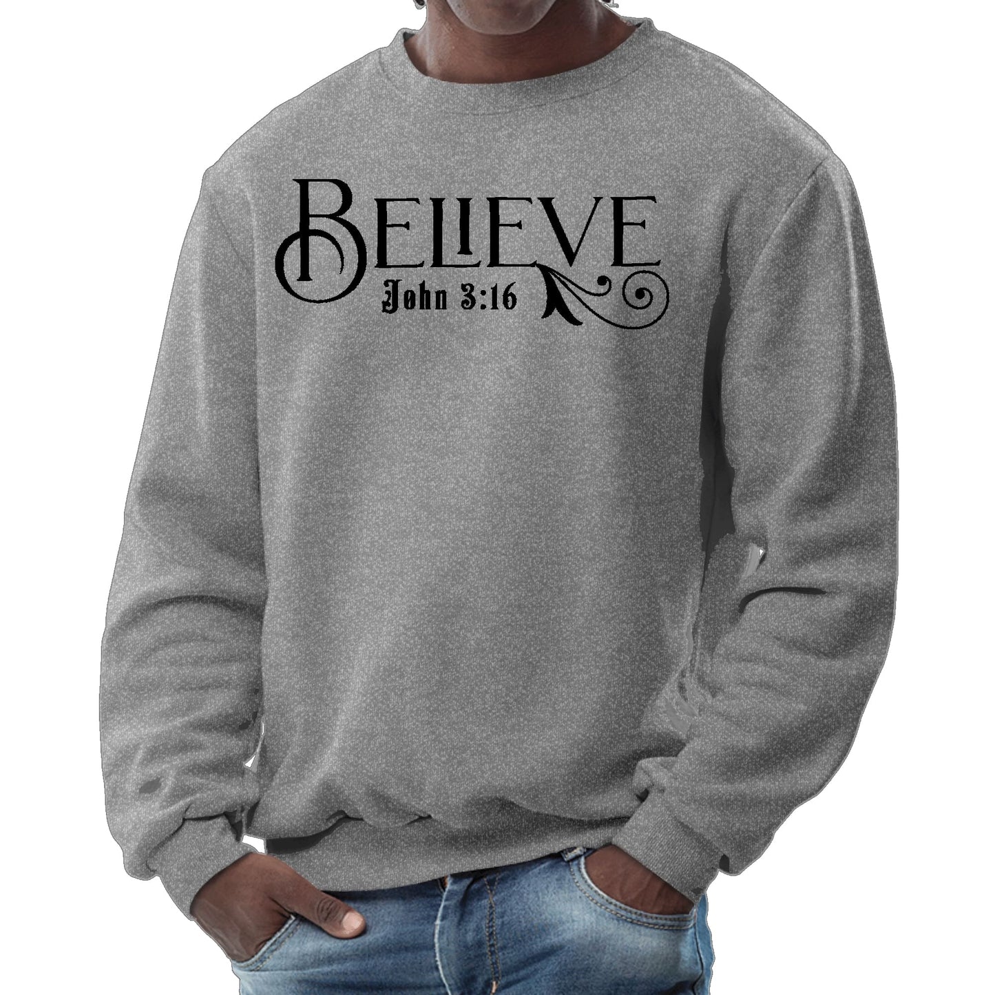 Mens Graphic Sweatshirt - Believe John 3:16 Black Illustration-7