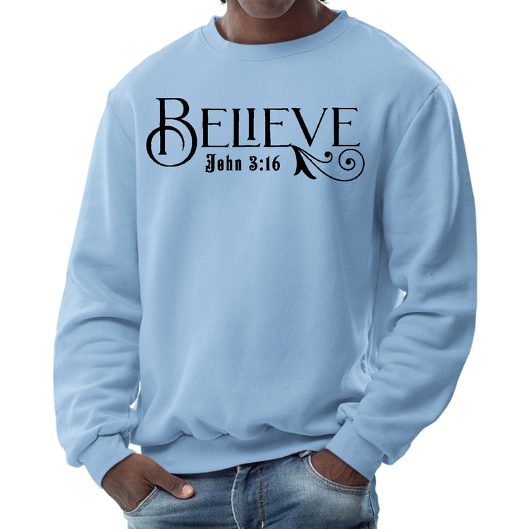 Mens Graphic Sweatshirt - Believe John 3:16 Black Illustration-5